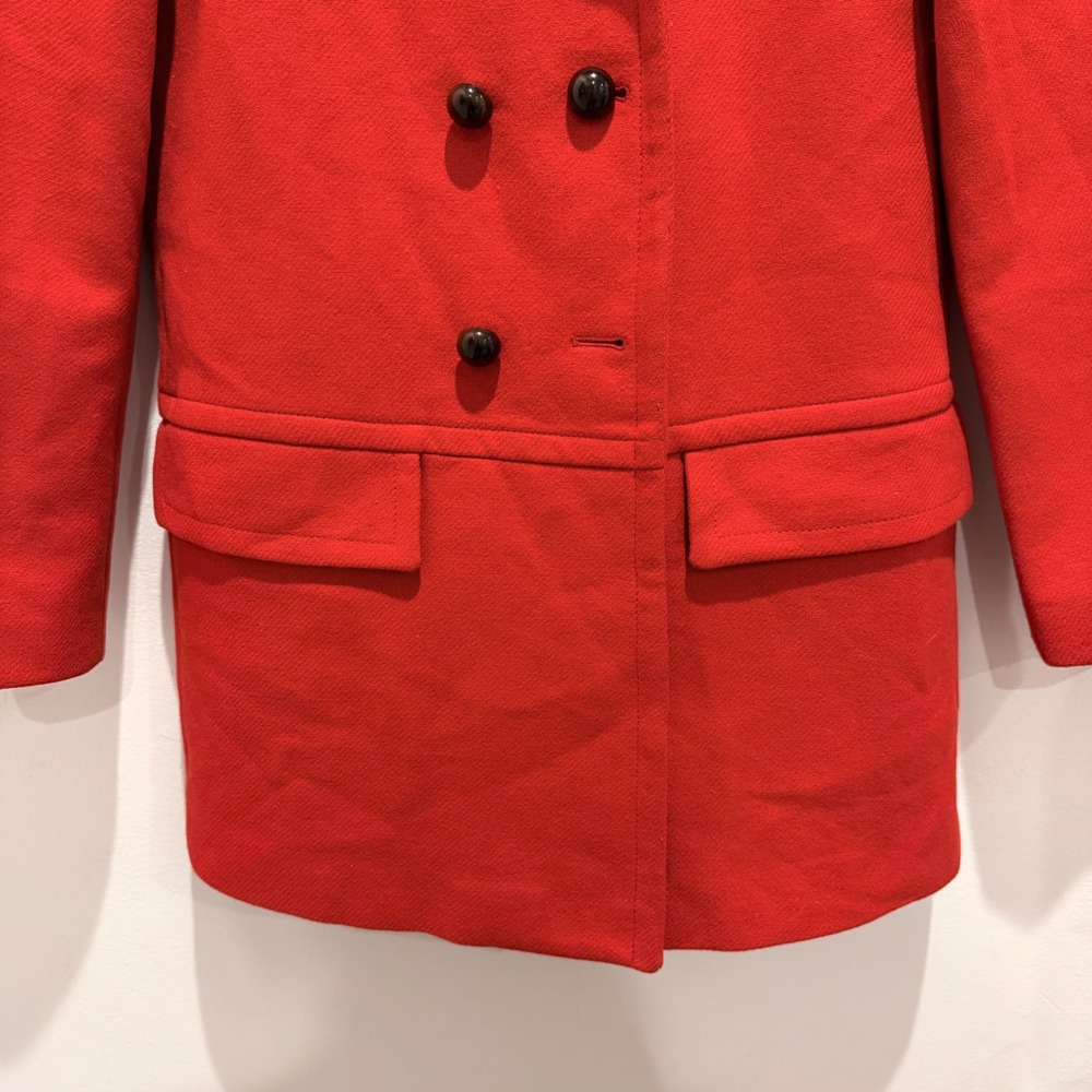 Zara Red Double Breasted Wool Blend Pea Coat Vibrant Winter Jacket | Size M - Picture 4 of 12
